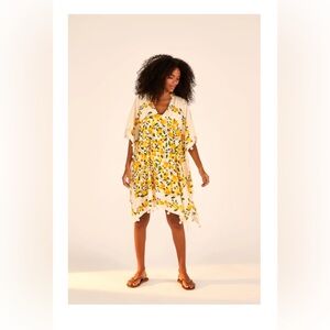 Farm Rio - OFF-WHITE CASHEW SCARF COVERUP DRESS - size Small - EUC